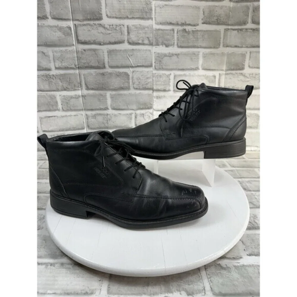 Ecco Gore-Tex Leather Chukka Ankle Boots Lace Up Black Men's EU 45 US 11/11.5
